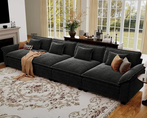 Vista 109 de Sofá modular de gran tamaño de 154 pulgadas, cómodo sofá en forma de U con 3 otomanas móviles, sofá moderno de felpilla de 7 plazas para sala