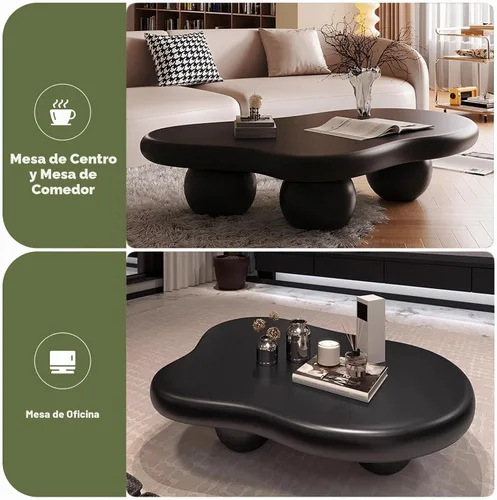 Vista 6 de Mesa de Centro Cloud para Sala de Estar con Esquinas Redondeadas, Mesa Central de Estilo Moderno con 3 Patas en Forma de Pelota, Mesa de Té