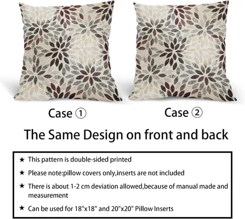 Vista 5 de Juego de 2 fundas de almohada de dalia roja burdeos de 20 x 20 pulgadas, fundas de almohada cuadradas decorativas de flores geométricas rústicas