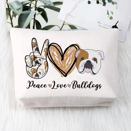 Vista 5 de BDPWSS Bolsa de maquillaje Bulldog, regalos para amantes de los bulldogs, regalos de paz y amor, regalos para mujeres, Bulldog mamá, kit