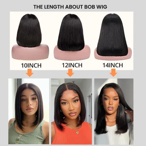Vista 6 de ALHER Short Bob Wig Human Hair Small Cap Lace Front Wigs Straight, 13X4 Transparent Lace Frontal Wigs 180% Density for Women, Natural Color, Cap