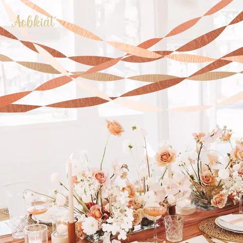 Vista 6 de AOBKIAT Decoraciones de fiesta boho de otoño, 5 rollos de papel crepé marrón y naranja polvoriento, serpentinas de fiesta para el día de Acción