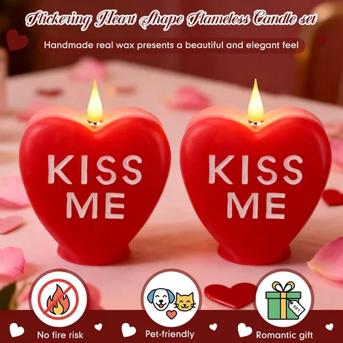 Vista 5 de Retisee 2 velas LED en forma de corazón sin llama para el día de San Valentín, velas románticas de colección de San Valentín, decoración romántica