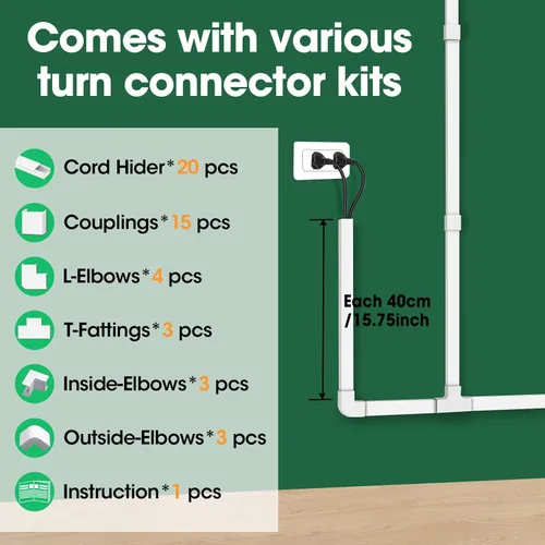 Vista 4 de AZEN Kit para ocultar cables, cubiertas de cables de 315 pulgadas para cables en la pared, cubiertas de alambre pintables para cables en la pared