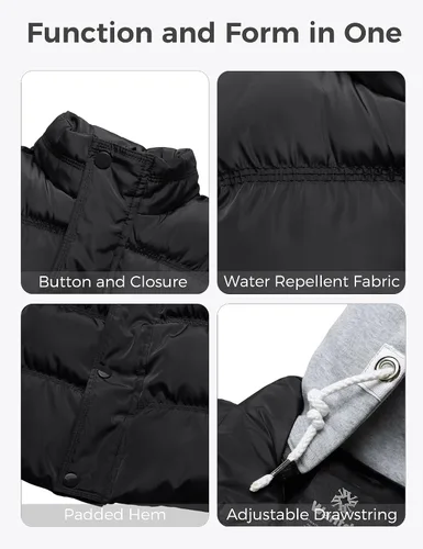 Vista 6 de Wantdo Chaleco grueso de invierno para hombre, resistente al agua, chaqueta acolchada con capucha extraíble