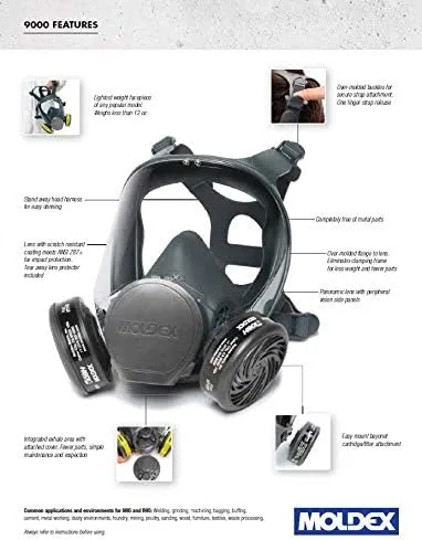 Vista 4 de Moldex Respirador de cara completa Reuasble serie 9000 con cartucho de vapor orgánico/gas ácido 7003 (1 cada uno) (mediano)
