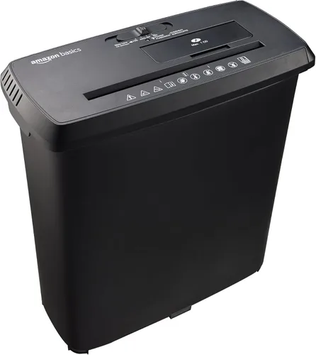 Vista 9 de Amazon Basics Trituradora de papel cortado en tiras de 8 hojas, CD y tarjetas de crédito con apagado automático, diseño compacto, portátil, sin