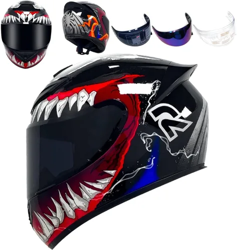 Vista 10 de HTLNUZD - Casco de motocicleta de cara completa, compatible con Pinlock, viseras transparentes y tintadas, modelo aprobado por DOT, casco de moto