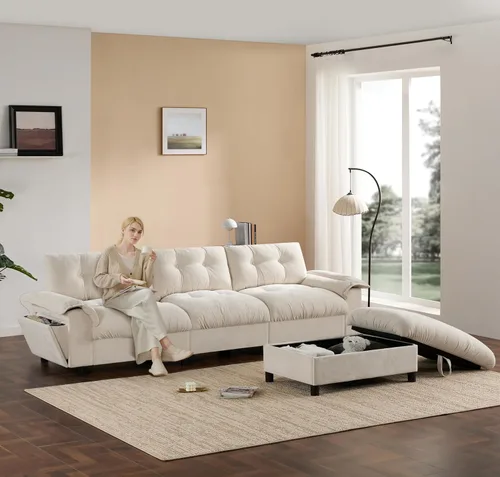 Vista 61 de Sofá modular moderno en forma de U de 115 pulgadas, juego de sofás tapizados grandes con asiento de almacenamiento, sofá cama convertible con diván