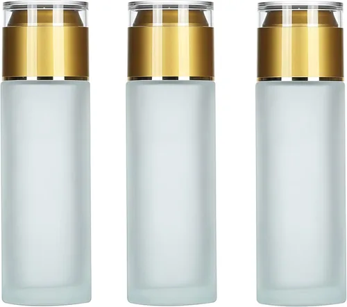 Vista 10 de QUUPY Paquete de 3 botellas vacías recargables de vidrio esmerilado transparente, dispensadores de cosméticos portátiles de viaje para loción
