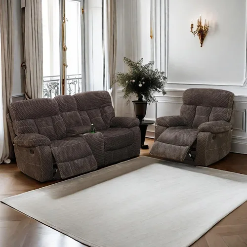 Vista 24 de Juego de sofá reclinable para muebles de sala de estar, juego de sofá y silla reclinable de pana verde, tela manual, sofá reclinable de 3 plazas