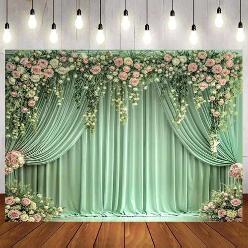 Vista 9 de Telón de fondo de flores de primavera de 5 x 3 pies para sesión de fotos de flores rosas y flores, decoración de fiesta de té, telón de fondo