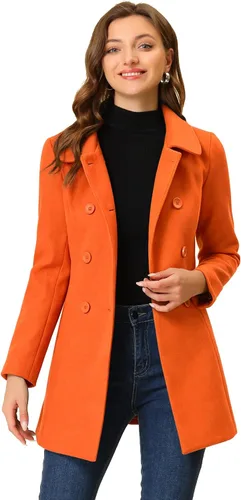 Vista 8 de Allegra K Abrigo Largo De Invierno Con Cuello Peter Pan Y Doble Botonadura Para Mujer Beige