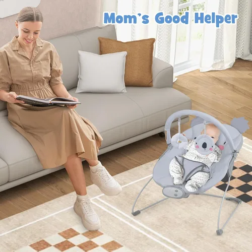 Vista 8 de BABY JOY Gorila para bebé, asiento portátil para bebé con vibración y música, barra extraíble y cubierta de tela, arnés de seguridad de 3 puntos