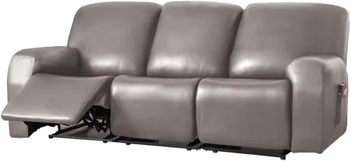 Vista 21 de Vctops - Funda elástica de 6 piezas para sofá biplaza reclinable, de cuero sintético impermeable, protector de muebles antideslizante con borde Negro