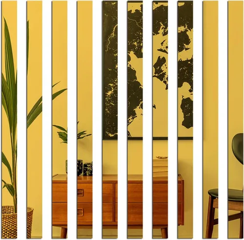 Vista 9 de 10 tiras de azulejos de espejo acrílico, autoadhesivas, calcomanías de pared para sala de estar, fondo de TV, techo, decoración del hogar, oro rosa