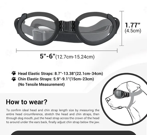 Vista 6 de Gafas de sol para perros de raza media, lentes reemplazables transparentes/negras, protección UV para perros medianos, protección ocular de perro