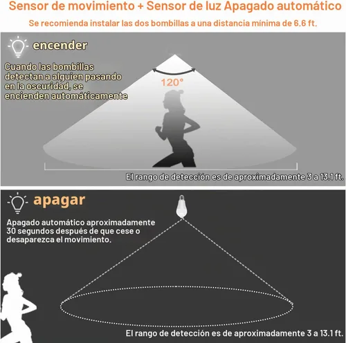 Vista 6 de Bombillas con sensor de movimiento, 9 W (equivalente a 60 W) A19 E26 5000 K, detector de movimiento, bombillas de seguridad activadas