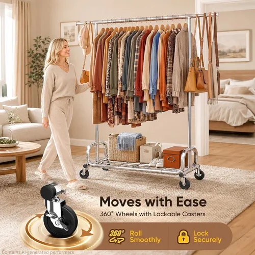 Vista 2 de HOKEEPER Estante de ropa resistente para ropa de carga 450LB altura cromado