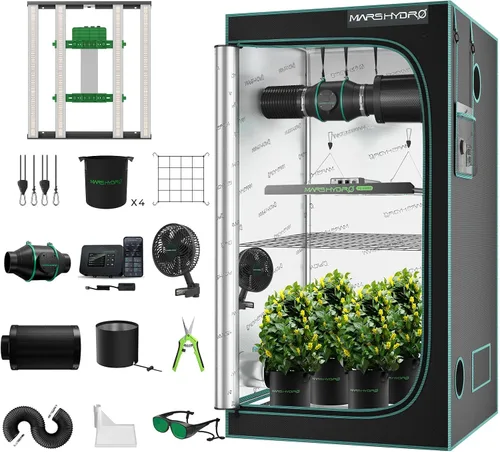 Vista 10 de MARS HYDRO Kit completo de tienda de cultivo de 2 x 2 con ventilador de 10 velocidades, luz LED TS600 de 100 W de espectro completo, 24 x 24 x 55