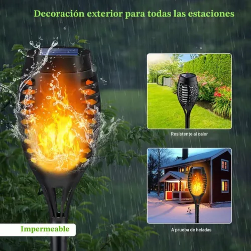 Vista 4 de Luces Solares para Exteriores, Paquete de 6 Luces Antorcha Solar con Llama Parpadeante, Luces de Navidad Impermeables para Decoración de Navidad