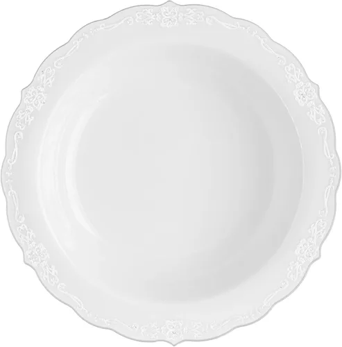 Vista 17 de SIZENAME - Platos de plástico desechables, diseño victoriano de calidad premium, color crema, para fiestas y bodas, 60