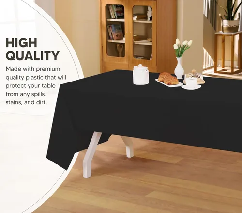 Vista 4 de Utopia Kitchen Mantel de plástico desechable (paquete de 6 unidades, 54 x 108 pulgadas), mantel rectangular negro, impermeable, resistente a