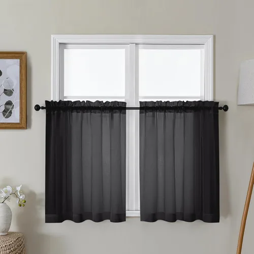 Vista 157 de Gwine Cortinas transparentes negras de 108 pulgadas de largo Negro