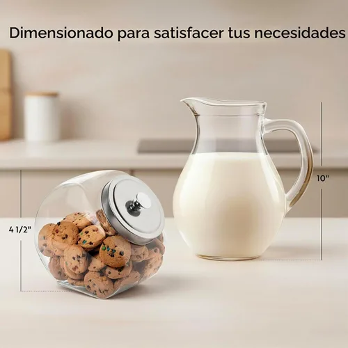 Vista 2 de Restaurantware Vetri Tarro de Centavos de 1 Galón 1 Tarro de Dulces Duradero - Con Tapa Cromada de Boquilla Ancha Tarros de Galletas de Vidrio