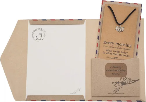 Vista 7 de Quan Jewelry Collar con colgante de flor de loto de yoga con símbolo Om, ideas de regalos de feliz cumpleaños para mamá, hija, mujeres con cita