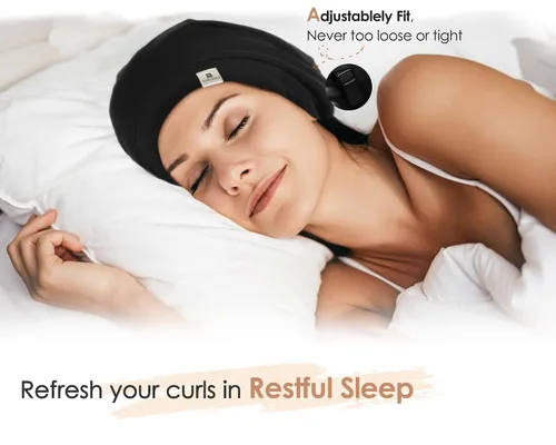 Vista 3 de YANIBEST - Gorro de satén de seda para dormir y cubrir el cabello, holgado, ajustable y con forro de seda para cabello rizado y trenzas
