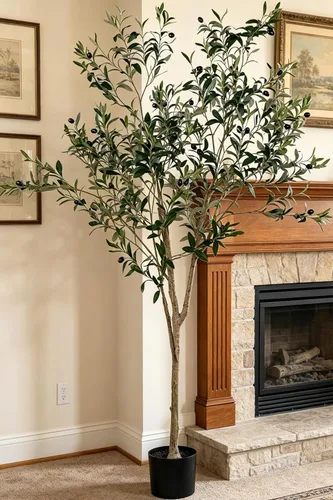 Vista 8 de Árbol de olivo artificial de 6 pies para decoración de sala de estar