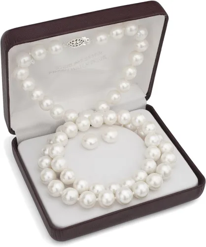 Vista 2 de Collar de perlas cultivadas de agua dulce blancas de plata de ley de 0.394-0.413 in, pulsera elástica y aretes de tuerca, Perla
