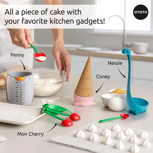 Vista 8 de OTOTO Coney - Juego de tazas medidoras de helado – Juego de tazas medidoras de plástico desmontables para hornear y cocinar, bonitas tazas medidoras
