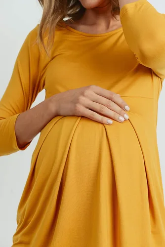 Vista 14 de LaClef - Blusa de maternidad para mujer, cuello redondo, manga 3/4, plisada al frente, estilo peplum
