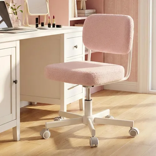 Vista 10 de Silla de tocador con ruedas, bonita silla de escritorio sin brazos con respaldo, silla de oficina pequeña giratoria de altura ajustable, cómoda