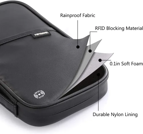 Vista 10 de VanFn Cartera RFID para pasaporte de viaje, soporte para pasaporte familiar, organizador de documentos de viaje serie P.Travel (nailon, gris)