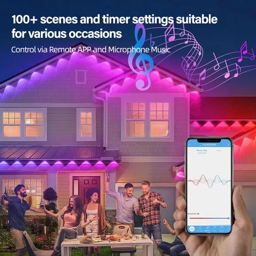 Vista 12 de AHAWILL Luces RGB Permanentes para Exteriores con Impermeabilidad IP67, Guirnalda de Luces Inteligentes para Exteriores con Control Remoto, Luces