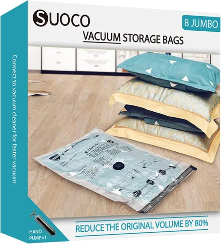 Vista 18 de Bolsas de almacenamiento al vacío, bolsas de sellado de embalaje de compresión para ropa, ropa de cama, edredones, mantas, almohadas, 14 pequeñas
