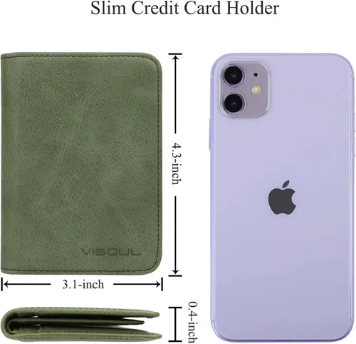 Vista 3 de VISOUL Cartera de cuero genuino para tarjetas de crédito para hombres y mujeres cartera delgada y flexible con un mini soporte extraíble