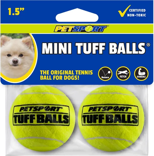 Vista 12 de PetSport Jr. Happy Birthday Tuff Ball - Juguetes para perros Paquete de 4 pelotas de tenis pequeñas (1.8 pulgadas) seguras para mascotas y goma