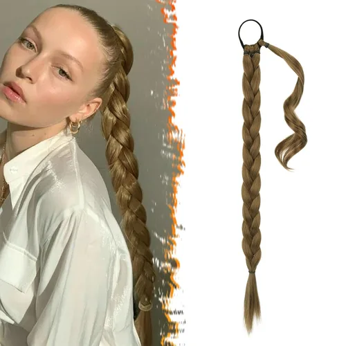 Vista 27 de Barsdar Extensión de 26 Pulgadas de Cola de Caballo Trenzada Larga con Banda Elástica - Extensiones de Cabello en Cola de Caballo Recta y Elegante