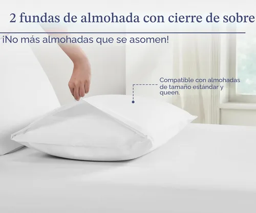 Vista 5 de California Design Den Juego de 2 fundas de almohada de 100 % algodón orgánico tamaño Queen/estándar, suaves y nítidas fundas de almohada de algodón