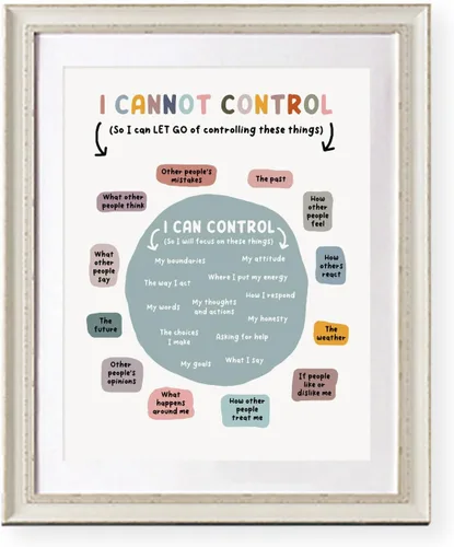 Vista 5 de Impresión con texto en inglés «What I Can and Cannot Control», decoración de oficina de terapia, decoración de pared para consejero escolar, regalo