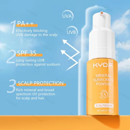 Vista 6 de KYDA Champú seco en polvo SPF 35, 0.71 onzas de tamaño de viaje Mineral Scalp Sunscrren Champú seco para mujeres y hombres, sin aerosol, champú