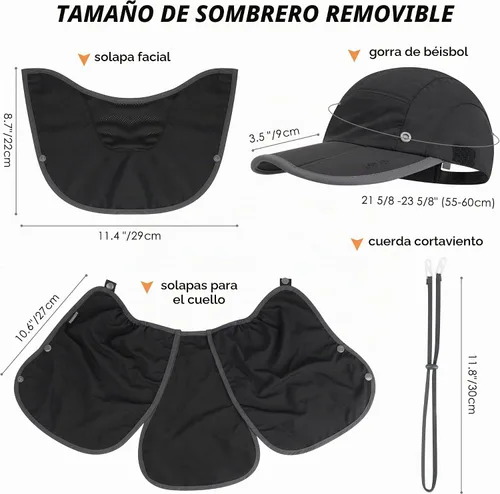 Vista 5 de GADIEMKENSD Sombrero de pesca plegable UPF 50+ 360 para exteriores Negro