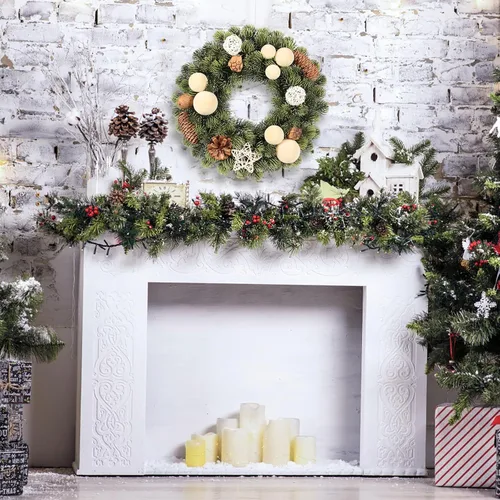 Vista 8 de Pequeña corona de Navidad, bola de terciopelo beige artificial de 13 pulgadas, mini coronas para decoración de Navidad de puerta delantera