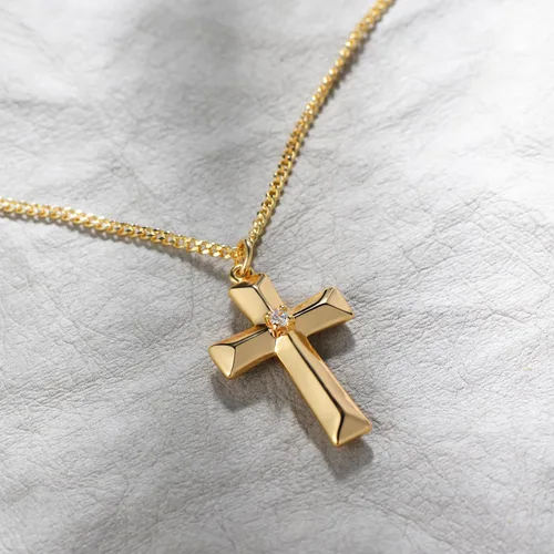 Vista 62 de Fettero - Collar con dije de cruz de fe, chapado en oro de 14 K, cadena fina, minimalista, simple, pequeña, para oración, regalo de joyería religiosa