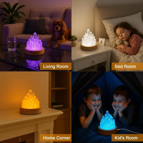 Vista 7 de Lámpara de cristales curativos con base de luz de madera, lámpara de noche de cuarzo transparente, lámpara de ambiente de cristal curativo natural