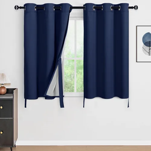 Vista 123 de DWCN - Cortinas 100% opacas para dormitorio con forro negro, cortinas de ventana de doble capa con aislamiento térmico que oscurecen toda la Azul